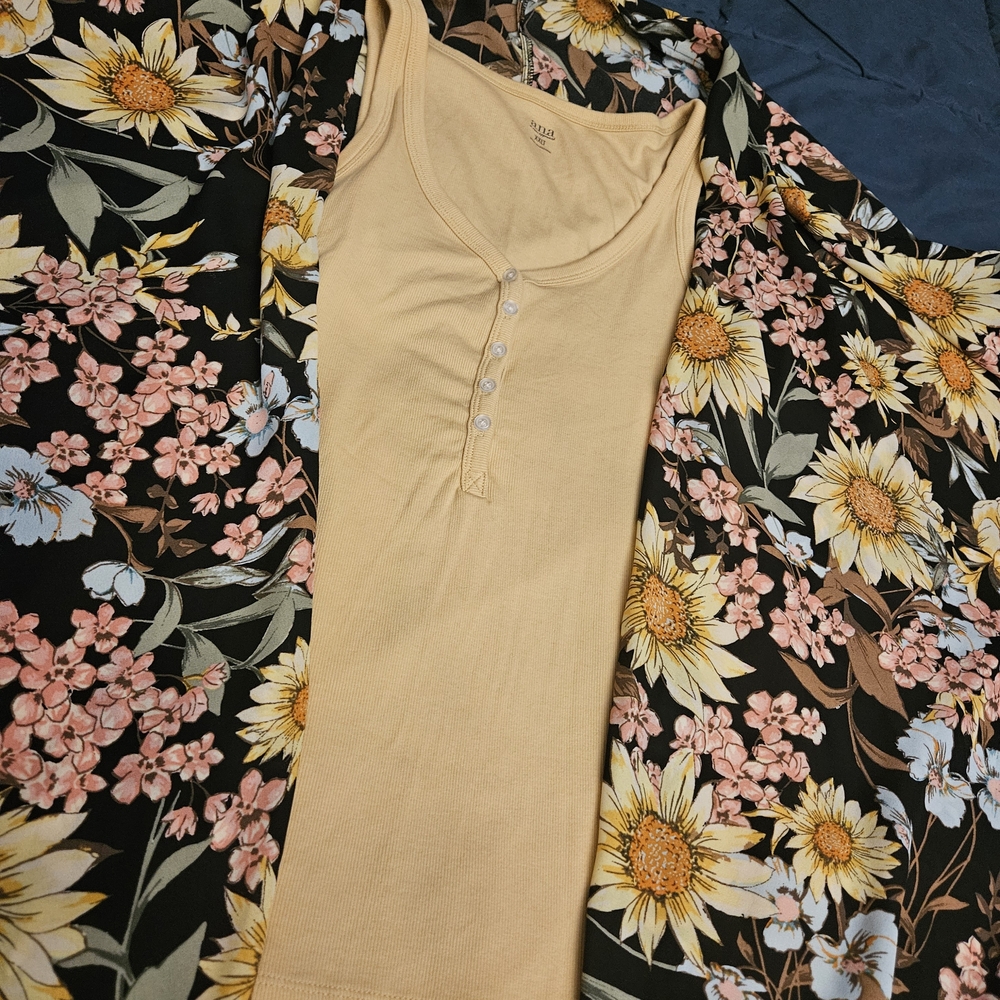 Maurices Floral Kimono Cardigan with ANA Tank TopBeige